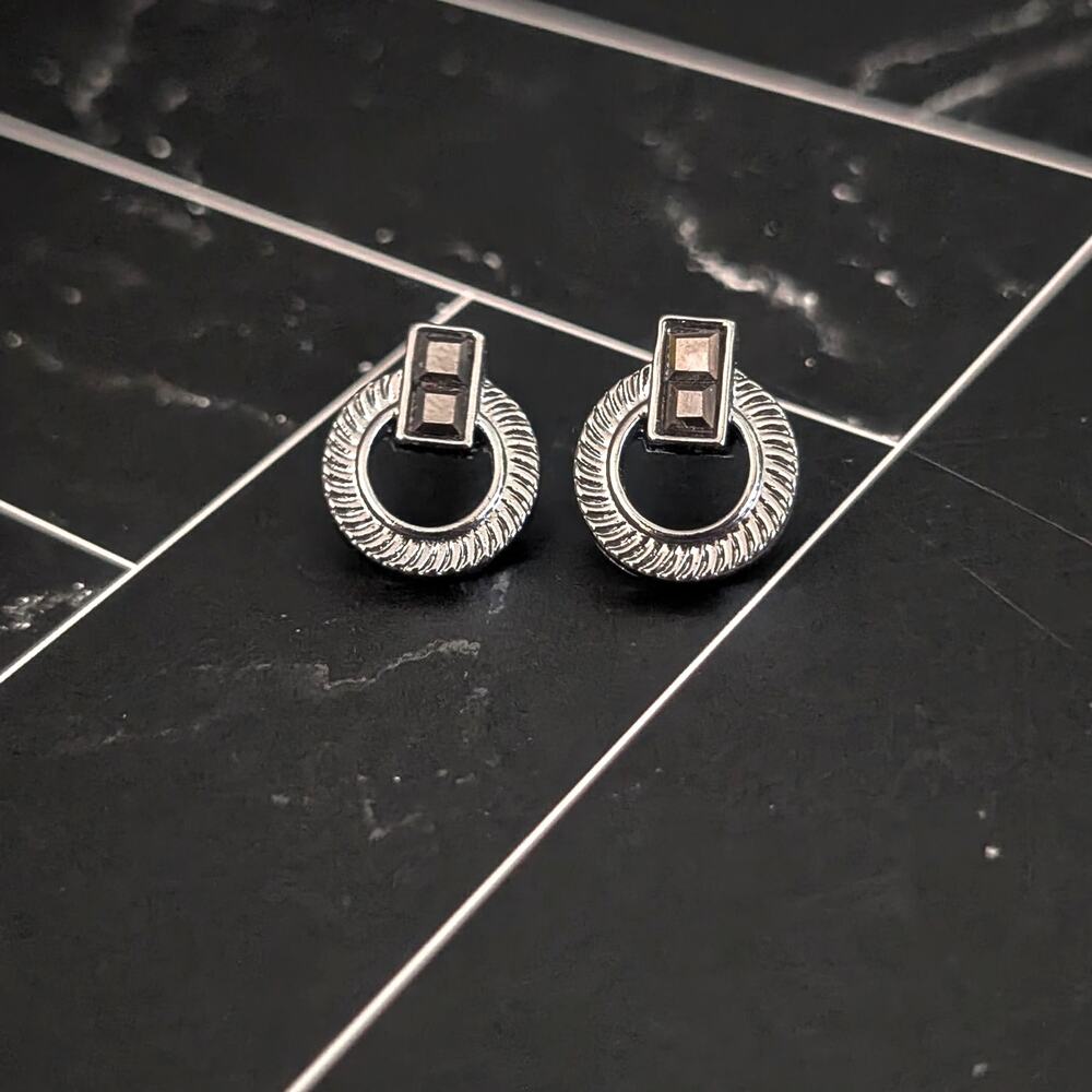 Grey & Dark Silver Tone Small Stud Earrings